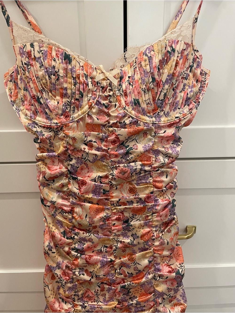 Floral Ruched Mini Dress in Multi-Color - Picture 3 of 4